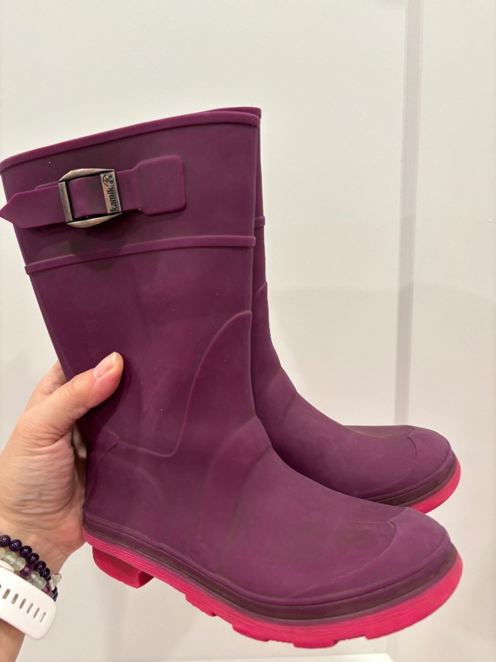 Kamik Kids Raindrops Waterproof Rain Boots Eggplant Purple – Size 1 – EUC